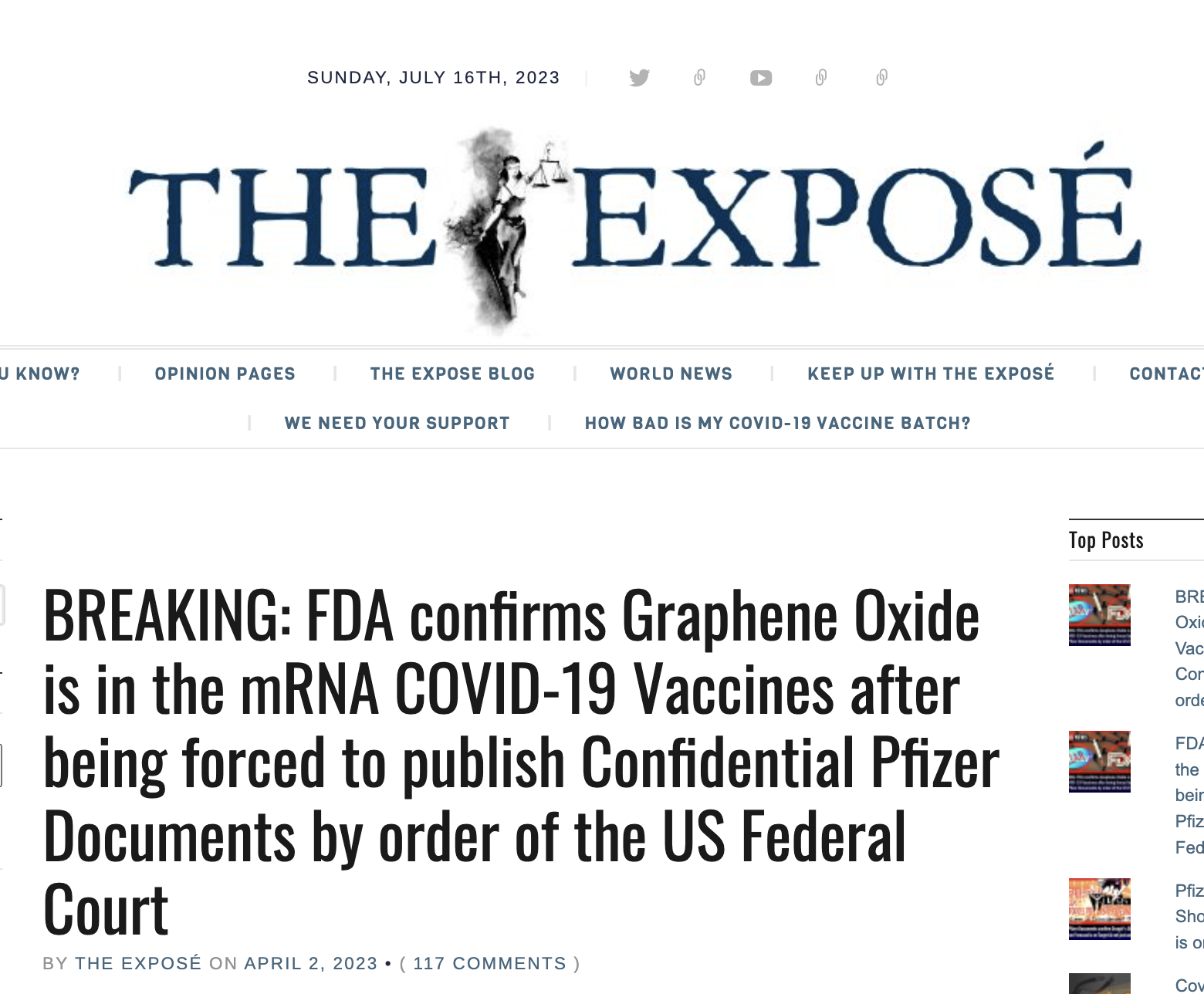 FDA、米連邦裁判所の命令によりファイザー社機密文書の公開を余儀なくされた後、酸化グラフェンがmRNA COVID-19ワクチンに含まれていることを確認とEXPOSE誌
