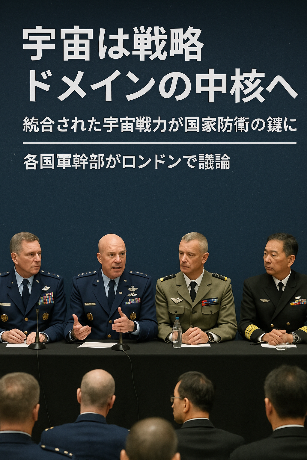 20250806_1650_宇宙と国家防衛_simple_compose_01k1z5mkwferjb6mvnk25v2bzt 【宇宙は戦略ドメインの中核へ】統合された宇宙戦力が国家防衛の鍵に──各国軍幹部がロンドンで議論