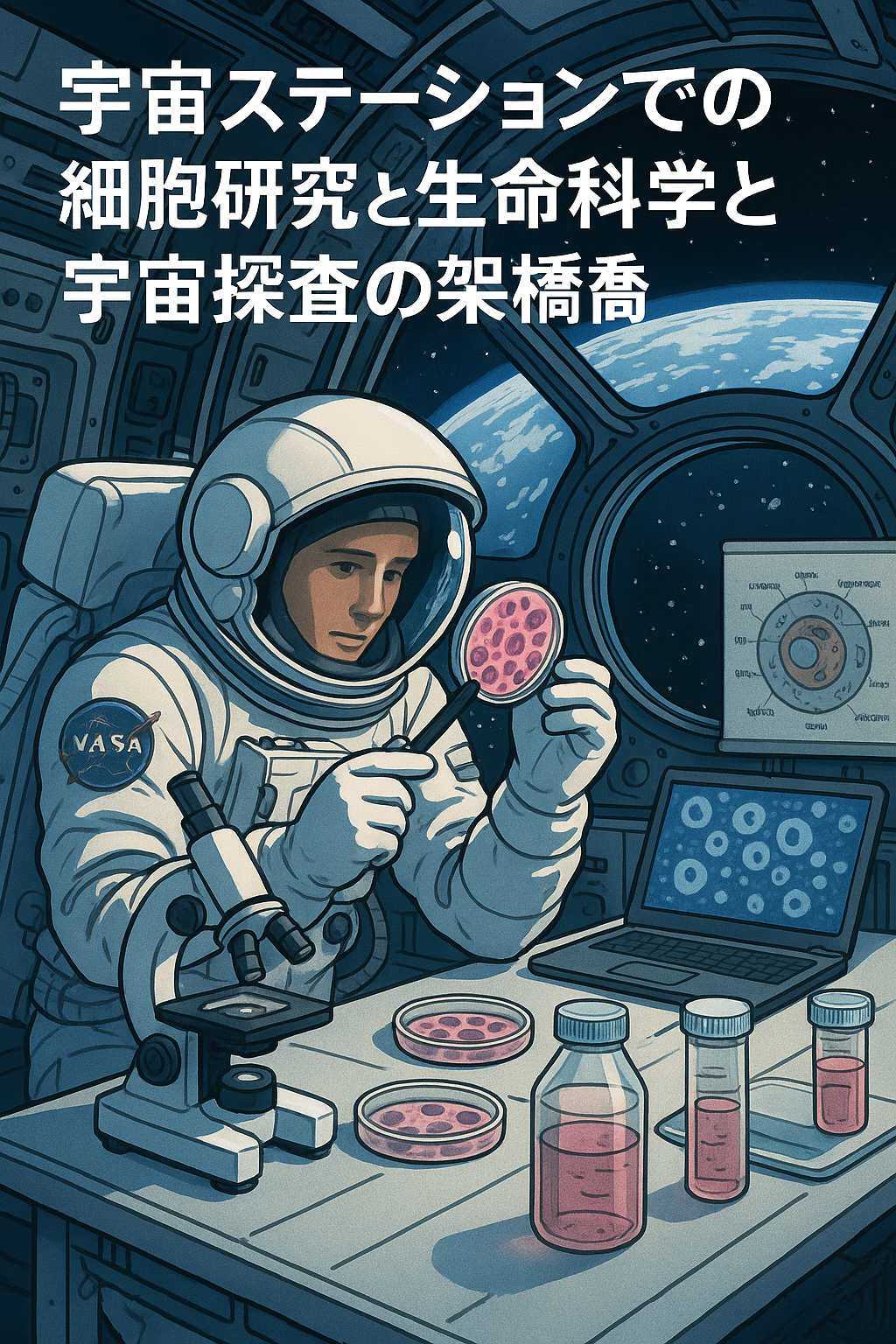 宇宙ステーションでの細胞研究:生命科学と宇宙探査の架け橋 20250814_1522_宇宙ステーション研究_simple_compose_01k2kkrswef9hv8kcer56xtamm 宇宙ステーションでの細胞研究:生命科学と宇宙探査の架け橋