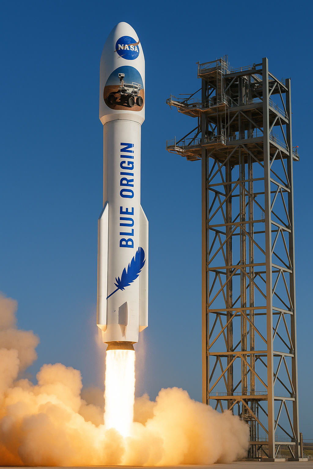 20250818_1615_NASA火星探査機搭載_simple_compose_01k2y0dyy8eb7abg84s4fgsn4v Blue Origin、2度目のNew Glenn打ち上げでNASAの火星探査機を搭載へ ― 9月29日に予定