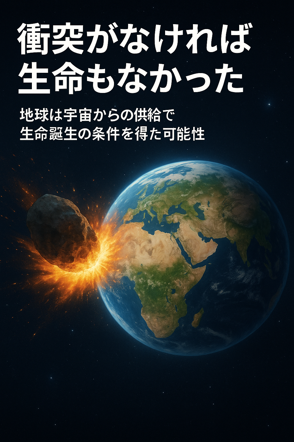 20250831_1653_宇宙と生命の関係_simple_compose_01k3zhr1k4ewet6wgp7sv761eg 🌍 「衝突がなければ生命もなかった」──地球は宇宙からの供給で生命誕生の条件を得た可能性 コンテンツ開始
