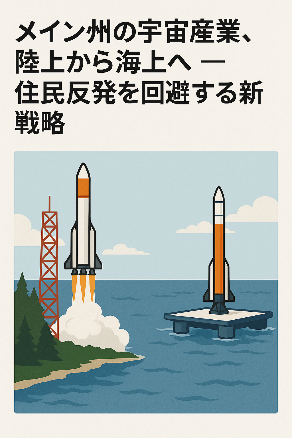20250902_1321_海上宇宙産業の新戦略_simple_compose_01k44aem8ffp19y61xr63ny3vw まとめ記事:メーン州の宇宙産業、陸上から海上へ ― 住民反発を回避する新戦略