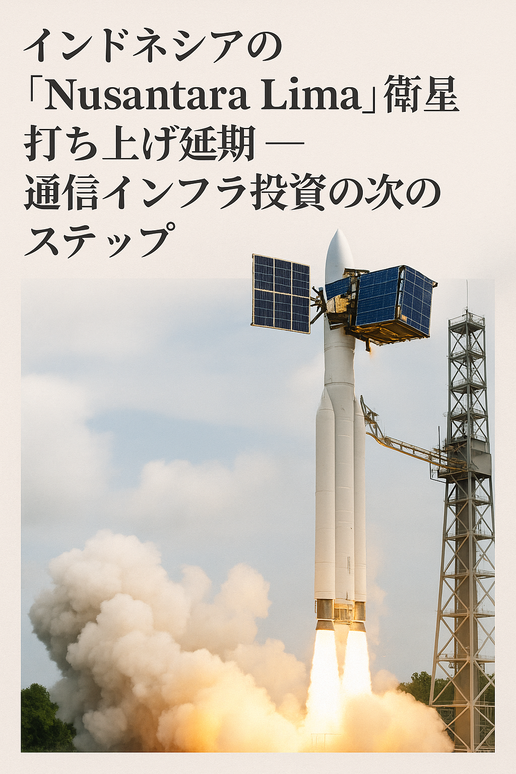 20250910_1757_衛星打ち上げ延期_simple_compose_01k4sdcffte3ebe9qjc72xkvda インドネシアの「Nusantara Lima」衛星打ち上げ延期 — 通信インフラ投資の次のステップ