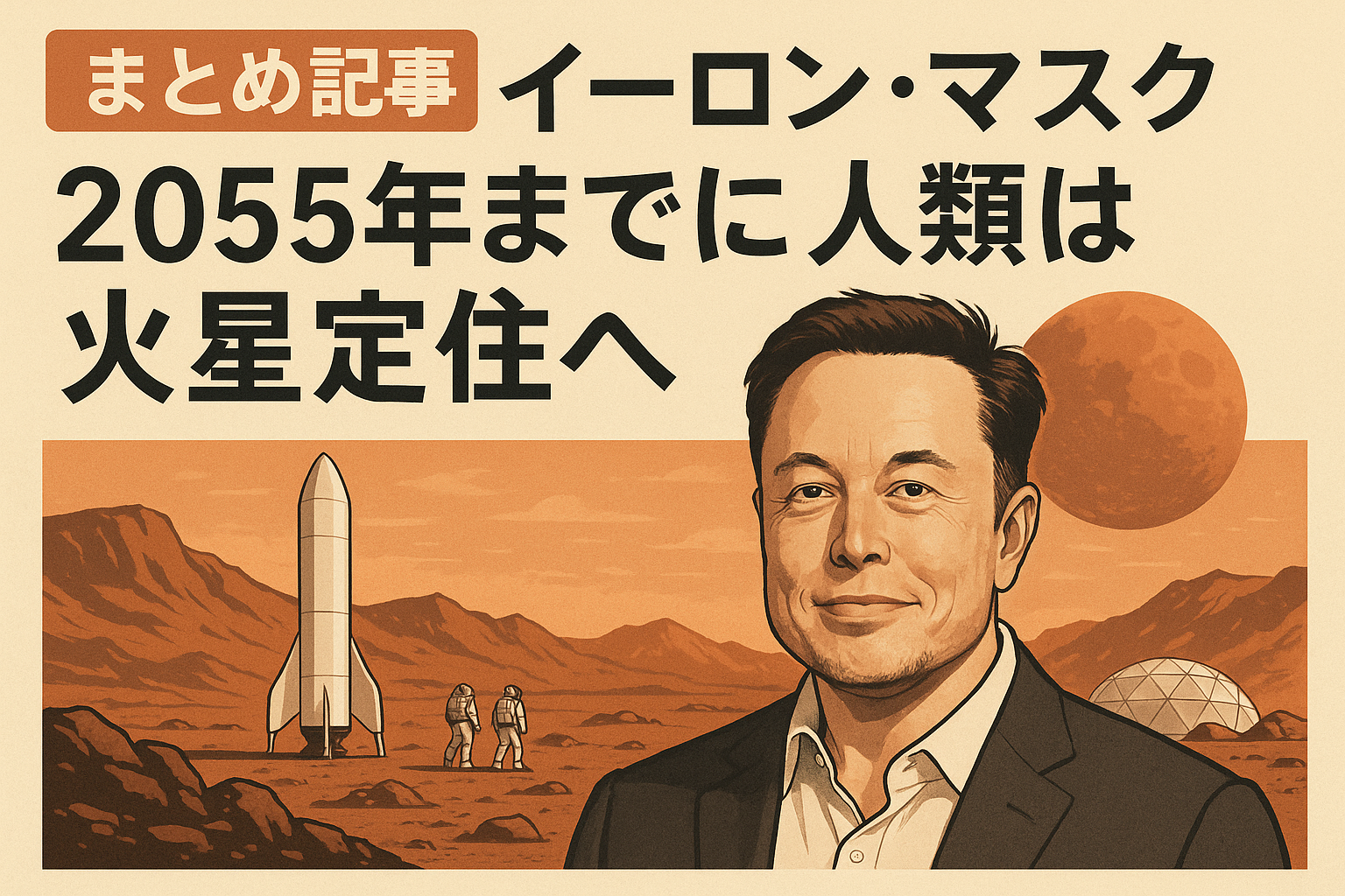 20250917_1818_火星定住計画_simple_compose_01k5bfc4fneesbv4f8yaj9v5qd まとめ記事:イーロン・マスク「2055年までに人類は火星定住へ」