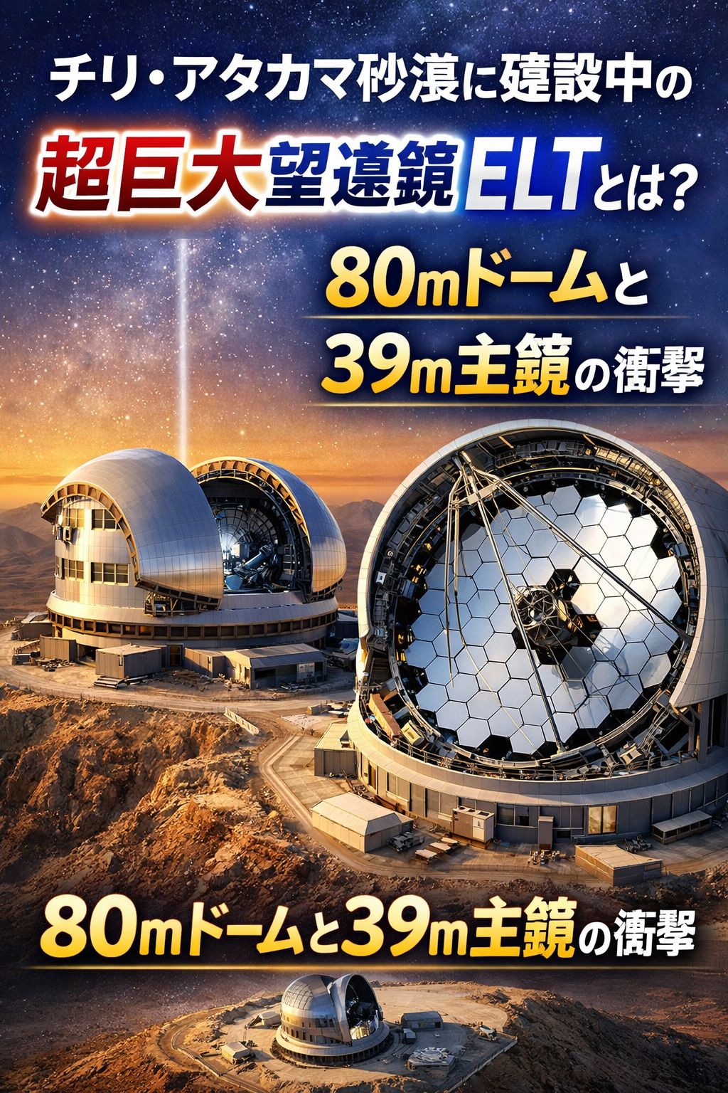 チリ・アタカマ砂漠に建設中の超巨大望遠鏡ELTとは？80mドームと39m主鏡の衝撃