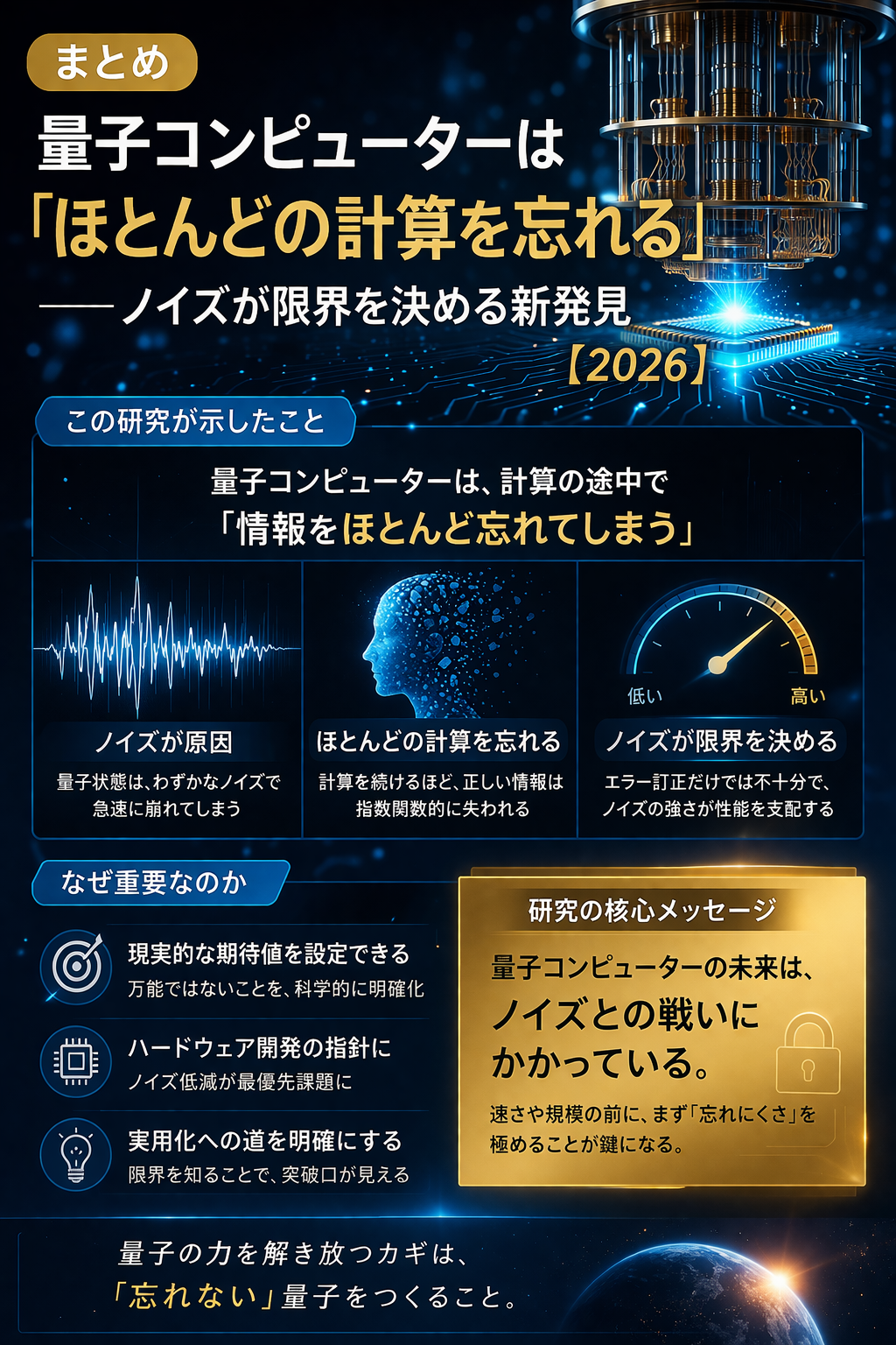 🧠まとめ：量子コンピューターは「ほとんどの計算を忘れる」──ノイズが限界を決める新発見【2026】