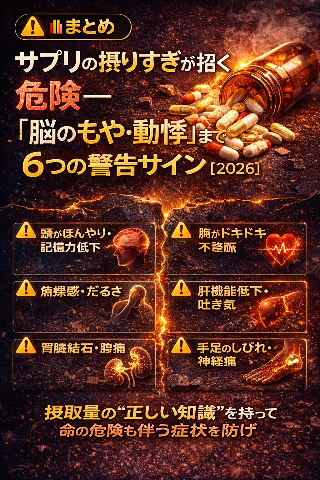 ⚠️まとめ：サプリの摂りすぎが招く危険──「脳のもや・動悸」まで起きる6つの警告サイン【2026】
