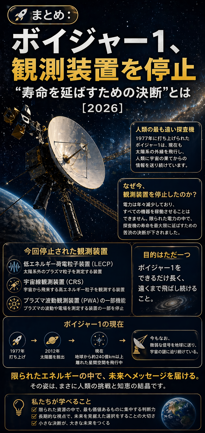 🚀まとめ：ボイジャー1、観測装置を停止──“寿命を延ばすための決断”とは【2026】