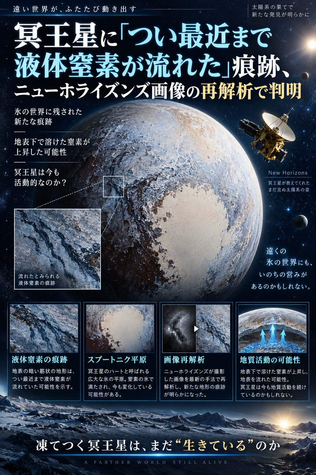 冥王星に「つい最近まで液体窒素が流れた」痕跡、ニューホライズンズ画像の再解析で判明