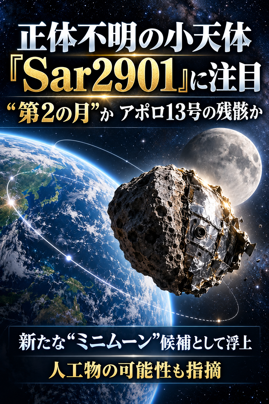 ChatGPT Image 2026年9月26日 12_01_16 正体不明の小天体「Sar2901」に注目 "第2の月"かアポロ13号の残骸か