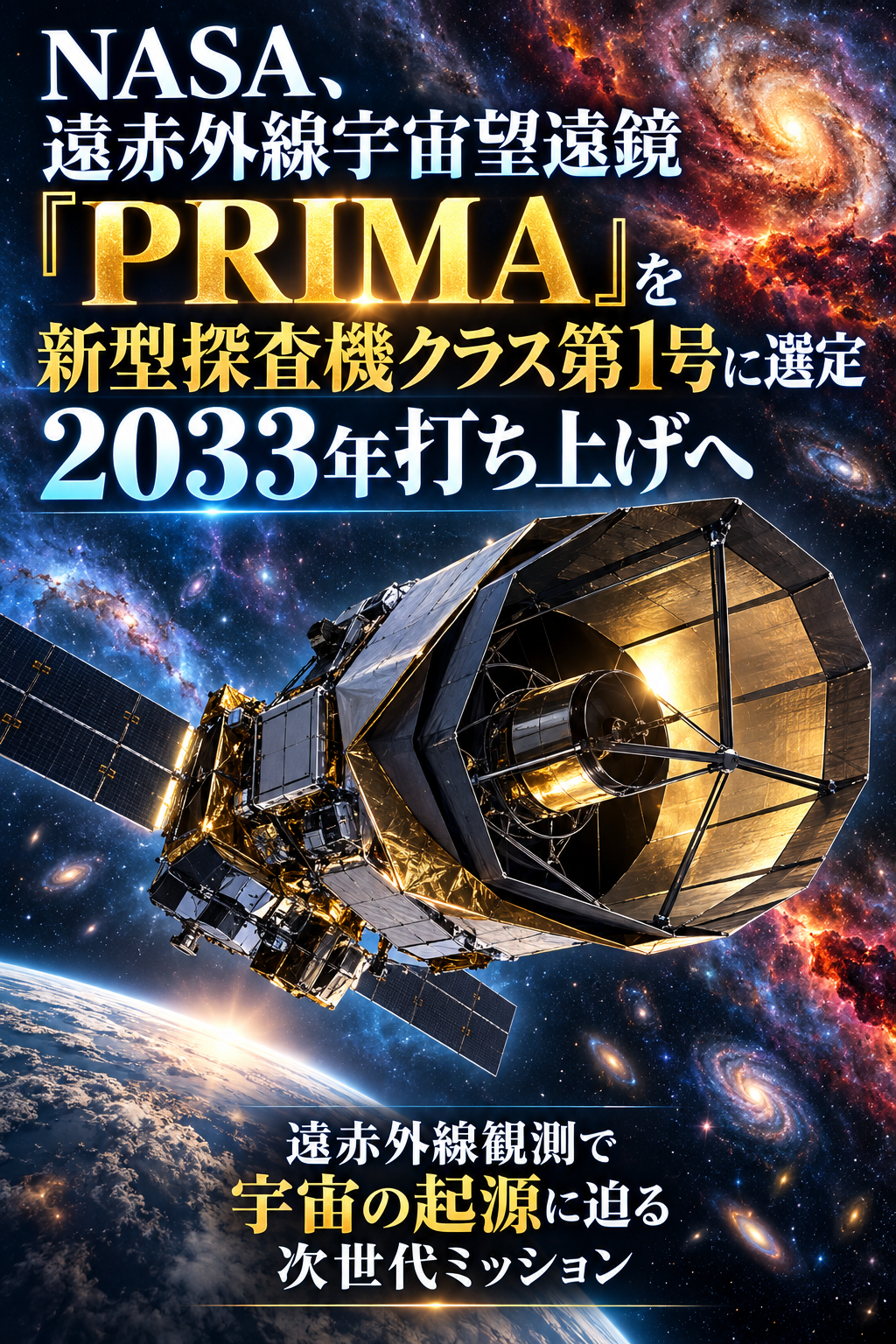 ChatGPT Image 2026年9月26日 16_35_40 NASA、遠赤外線宇宙望遠鏡「PRIMA」を新型探査機クラス第1号に選定 2033年打ち上げへ