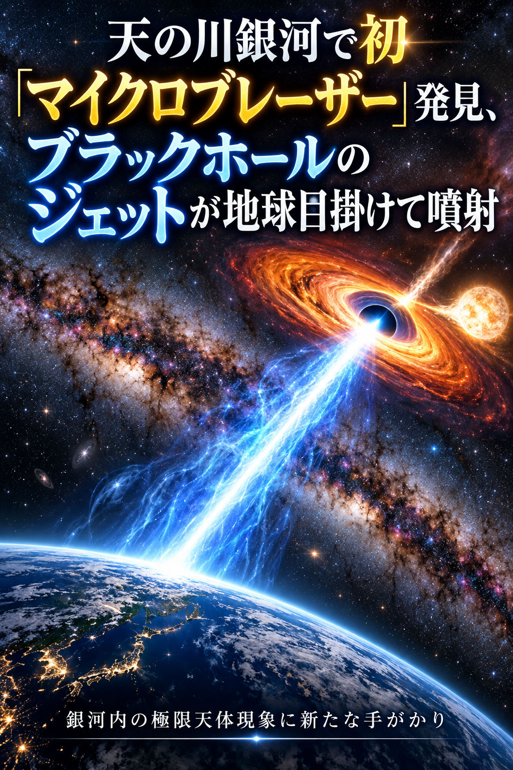 天の川銀河で初「マイクロブレーザー」発見、ブラックホールのジェットが地球目掛けて噴射