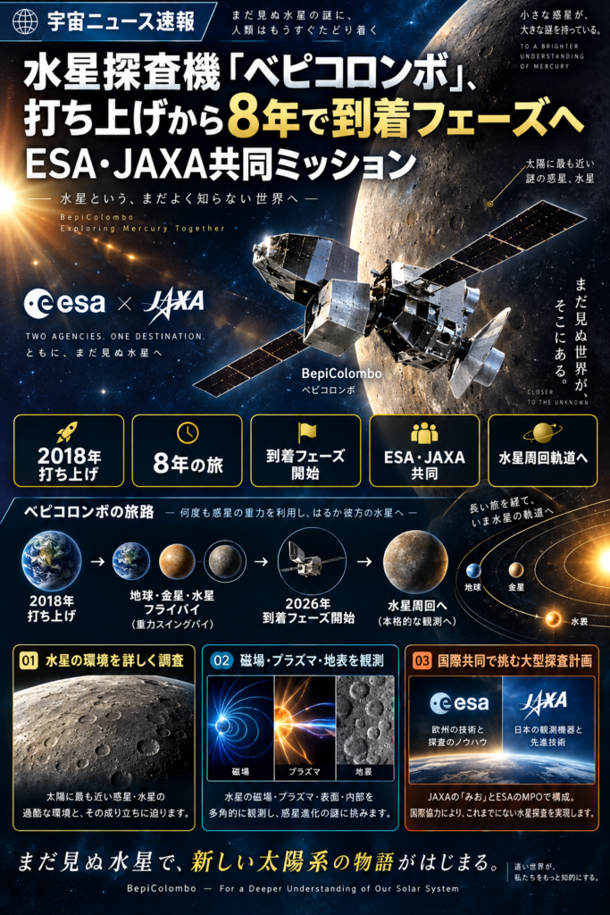 水星探査機「ベピコロンボ」、打ち上げから8年で到着フェーズへ ESA・JAXA共同ミッション