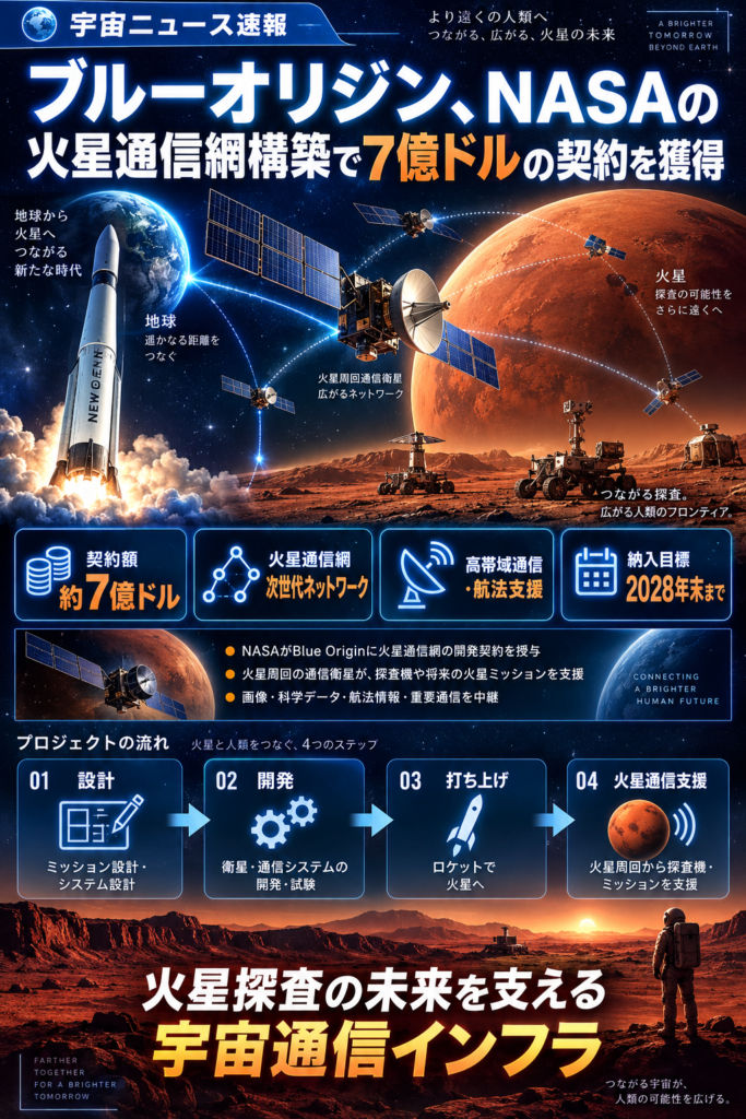 ブルーオリジン、NASAの火星通信網構築で7億ドルの契約を獲得