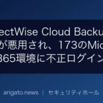 ConnectWise Cloud Backupの認証情報が悪用され、173のMicrosoft 365環境に不正ログイン